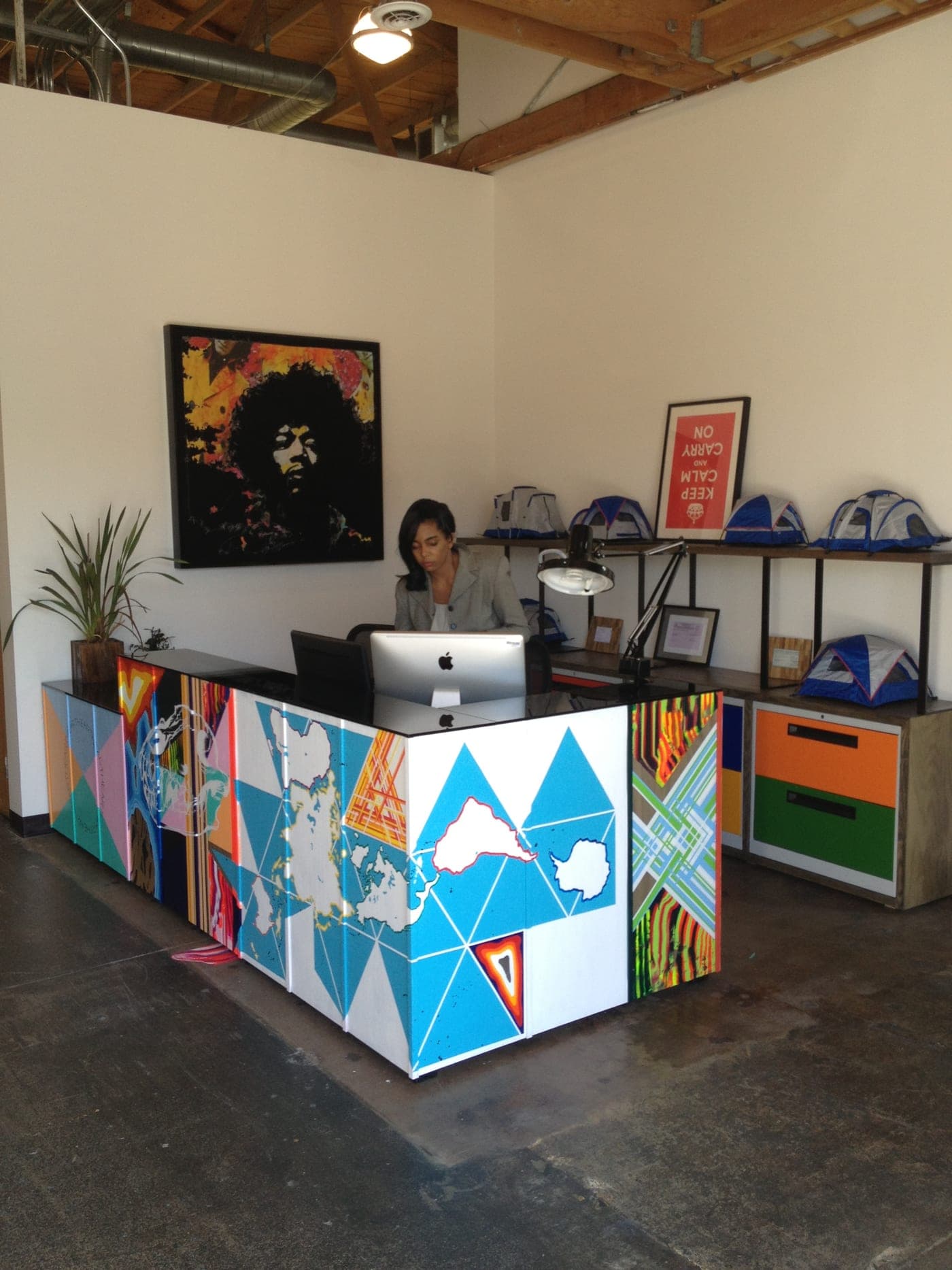 The reception desk of the Santa Monica commercial tenant improvement after the build-out